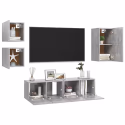 vidaXL Set di Mobili Porta TV 5 pz Grigio Cemento in Legno Multistrato - Vista aggiuntiva 3