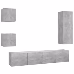vidaXL Set di Mobili Porta TV 5 pz Grigio Cemento in Legno Multistrato - Vista aggiuntiva 2