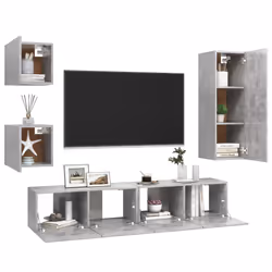 vidaXL Set di Mobili Porta TV 5 pz Grigio Cemento in Legno Multistrato - Vista aggiuntiva 3
