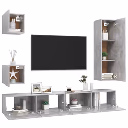 vidaXL Set di Mobili Porta TV 5 pz Grigio Cemento in Legno Multistrato - Vista aggiuntiva 3