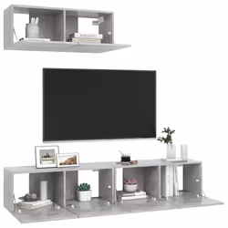 vidaXL Mobili Porta TV 3 pz Grigio Cemento in Legno Multistrato - Vista aggiuntiva 3
