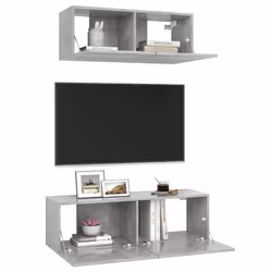 vidaXL Set di Mobili Porta TV 2 pz Grigio Cemento in Legno Multistrato - Vista aggiuntiva 3