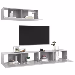 vidaXL Mobili Porta TV 3 pz Grigio Cemento in Legno Multistrato - Vista aggiuntiva 3