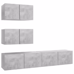 vidaXL Set di Mobili Porta TV 4 pz Grigio Cemento in Legno Multistrato - Vista aggiuntiva 2
