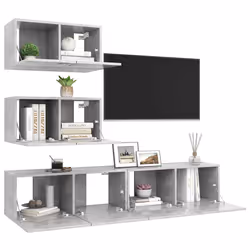 vidaXL Set di Mobili Porta TV 4 pz Grigio Cemento in Legno Multistrato - Vista aggiuntiva 3