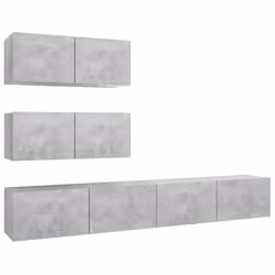 vidaXL Set di Mobili Porta TV 4 pz Grigio Cemento in Legno Multistrato - Vista aggiuntiva 2