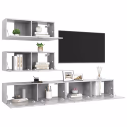 vidaXL Set di Mobili Porta TV 4 pz Grigio Cemento in Legno Multistrato - Vista aggiuntiva 3