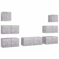 vidaXL Set di Mobili Porta TV 7 pz Grigio Cemento in Legno Multistrato - Vista aggiuntiva 2