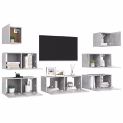 vidaXL Set di Mobili Porta TV 7 pz Grigio Cemento in Legno Multistrato - Vista aggiuntiva 3