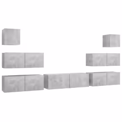 vidaXL Set di Mobili Porta TV 7 pz Grigio Cemento in Legno Multistrato - Vista aggiuntiva 2