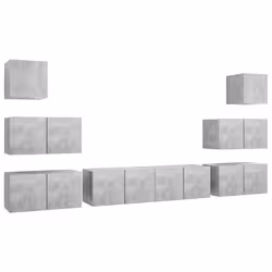 vidaXL Set di Mobili Porta TV 8 pz Grigio Cemento in Legno Multistrato - Vista aggiuntiva 2