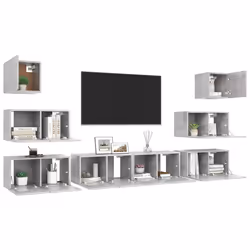 vidaXL Set di Mobili Porta TV 8 pz Grigio Cemento in Legno Multistrato - Vista aggiuntiva 3