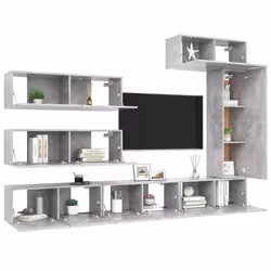 vidaXL Set di Mobili Porta TV 7 pz Grigio Cemento in Legno Multistrato - Vista aggiuntiva 3