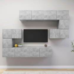 vidaXL Set di Mobili Porta TV 8 pz Grigio Cemento in Legno Multistrato