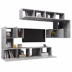 vidaXL Set di Mobili Porta TV 8 pz Grigio Cemento in Legno Multistrato - Vista aggiuntiva 3