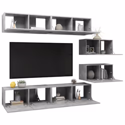 vidaXL Set di Mobili Porta TV 6 pz Grigio Cemento in Legno Multistrato - Vista aggiuntiva 3