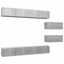 vidaXL Set di Mobili Porta TV 6 pz Grigio Cemento in Legno Multistrato - Vista aggiuntiva 2