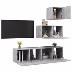 vidaXL Set di Mobili Porta TV 4 pz Grigio Cemento in Legno Multistrato - Vista aggiuntiva 3
