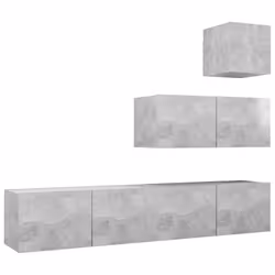 vidaXL Set di Mobili Porta TV 4 pz Grigio Cemento in Legno Multistrato - Vista aggiuntiva 2