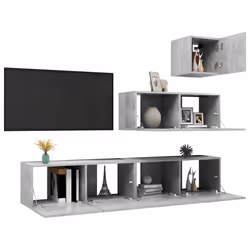 vidaXL Set di Mobili Porta TV 4 pz Grigio Cemento in Legno Multistrato - Vista aggiuntiva 3