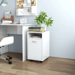 Mobiletto con scomparto aperto anta e ruote ideale per ufficio vari colori colore : Bianco Lucido