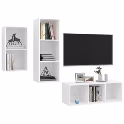 vidaXL Set Mobili Porta TV 3 pz Bianco in Legno Multistrato - Vista aggiuntiva 3