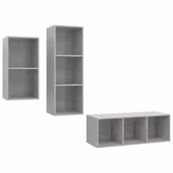 vidaXL Set Mobili TV 3 pz Grigio Cemento in Legno Multistrato - Vista aggiuntiva 2