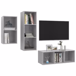 vidaXL Set Mobili TV 3 pz Grigio Cemento in Legno Multistrato - Vista aggiuntiva 3