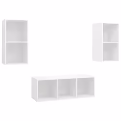 vidaXL Set Mobile TV 3 pz Bianco in Truciolato - Vista aggiuntiva 2
