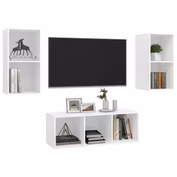 vidaXL Set Mobile TV 3 pz Bianco in Truciolato - Vista aggiuntiva 3