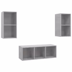 vidaXL Set Porta TV 3 pz Grigio Cemento in Truciolato - Vista aggiuntiva 2