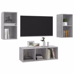 vidaXL Set Porta TV 3 pz Grigio Cemento in Truciolato - Vista aggiuntiva 3
