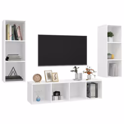 vidaXL Set Mobile TV 3 pz Bianco in Truciolato - Vista aggiuntiva 3