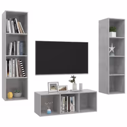 vidaXL Set Porta TV 3 pz Grigio Cemento in Truciolato - Vista aggiuntiva 3