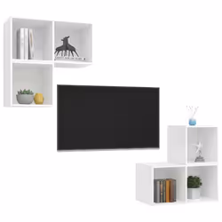 vidaXL Set Mobile TV 4 pz Bianco in Truciolato - Vista aggiuntiva 3