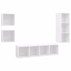 vidaXL Set Mobile TV 4 pz Bianco in Truciolato - Vista aggiuntiva 2