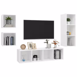 vidaXL Set Mobile TV 4 pz Bianco in Truciolato - Vista aggiuntiva 3