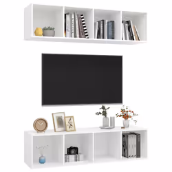 vidaXL Mobile TV a Parete 2 pz Bianco in Truciolato - Vista aggiuntiva 3