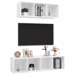 vidaXL Set Mobile TV 2 pz Bianco in Truciolato - Vista aggiuntiva 3