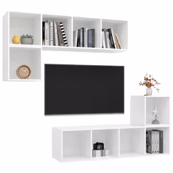 vidaXL Set Mobili Porta TV 4 pz Bianco in Legno Multistrato - Vista aggiuntiva 3