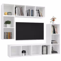 vidaXL Set di Mobili Porta TV 4 pz Bianco in Legno Multistrato - Vista aggiuntiva 3