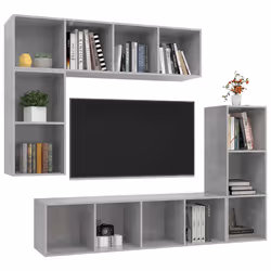vidaXL Set di Mobili Porta TV 4 pz Grigio Cemento in Legno Multistrato - Vista aggiuntiva 3