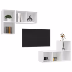 vidaXL Mobili TV a Parete 4 pz Bianco in Legno Multistrato - Vista aggiuntiva 3