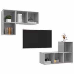 vidaXL Mobile TV a Parete 4 pz Grigio Cemento in Truciolato - Vista aggiuntiva 3