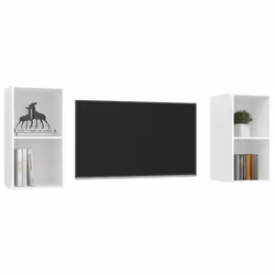 vidaXL Mobili TV a Parete 2 pz Bianchi in Legno Multistrato - Vista aggiuntiva 3