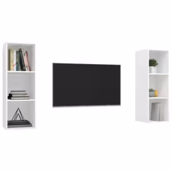 vidaXL Mobile TV a Parete 2 pz Bianco in Truciolato - Vista aggiuntiva 3