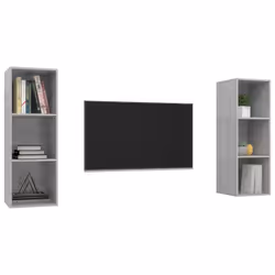 vidaXL Mobile TV a Parete 2 pz Grigio Cemento in Truciolato - Vista aggiuntiva 3