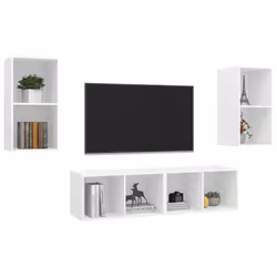 vidaXL Mobile TV a Parete 4 pz Bianco in Truciolato - Vista aggiuntiva 3