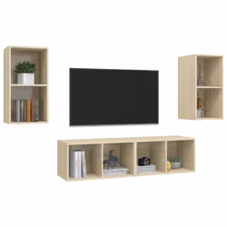 vidaXL Mobile TV a Parete 4 pz Rovere Sonoma in Truciolato - Vista aggiuntiva 3
