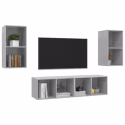 vidaXL Mobile TV a Parete 4 pz Grigio Cemento in Truciolato - Vista aggiuntiva 3